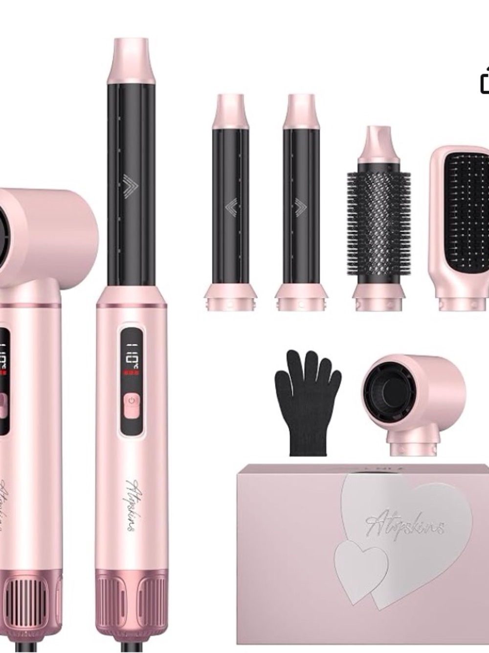 Pink 6-in-1 Women’s Hot Air Styler Set with Attachments. D